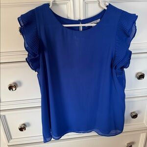 Boutique Blouse (Naked Zebra) w/ ruffle sleeves - Size Large - Blue